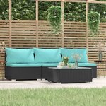 vidaXL Salon de jardin 4 Pièces avec coussins Noir Résine tressée