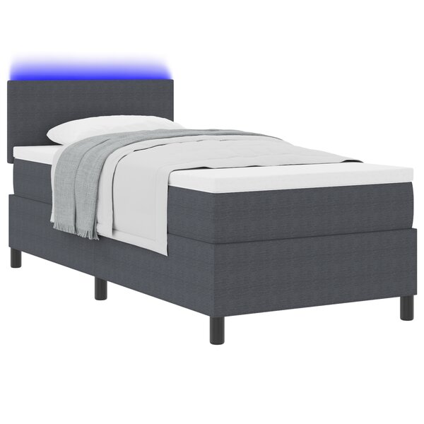 vidaXL Lit Box Spring avec Matelas & LED Gris Foncé 100x200 cm Tissu en Côtelé