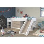 Lit toboggan enfant - Décor Blanc et chêne Jackson - Sommier inclus - 90 x 200 cm