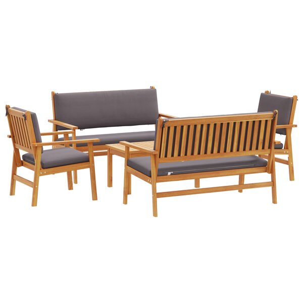 Ensemble de canapé de jardin 5 pièces vidaXL avec coussins en bois d'acacia massif