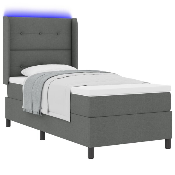 Lit coffre vidaXL avec matelas et LED gris foncé 90x190 cm en tissu