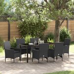 Ensemble de salle à manger de jardin 7 pièces vidaXL avec coussins en rotin noir