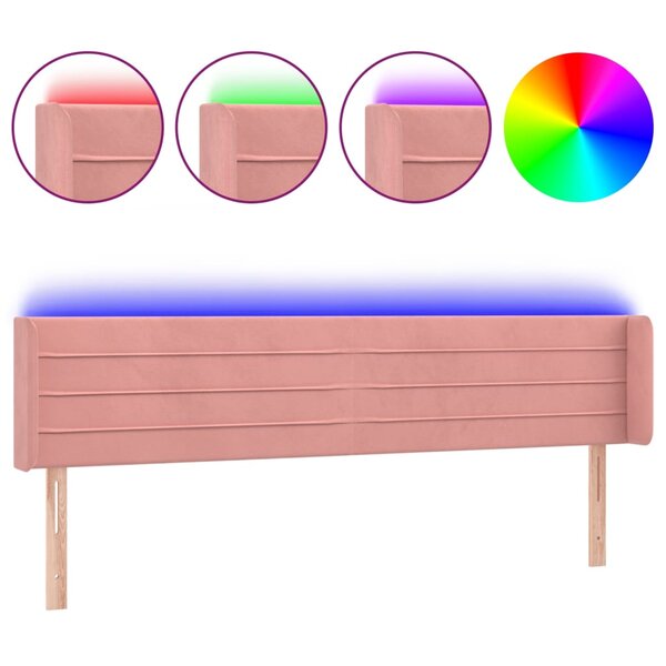 vidaXL Tête de lit à LED Rose 183x16x78/88 cm Velours