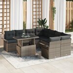 Ensemble de Sofa de Jardin de 9 Pièces avec Coussins en Rattan Poly Gris