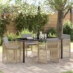 Ensemble de salle à manger de jardin 5 pièces avec coussins en rotin poly-beige