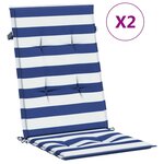 vidaXL Coussins de chaise à dossier haut lot de 2 rayures bleu/blanc