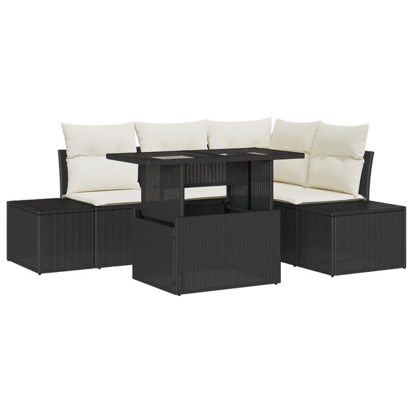 vidaXL Ensemble de canapé de jardin de 5 pièces avec coussins Noir Poly Rattan