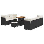 Ensemble de sofa jardin 10 pièces avec coussins noir poly rattan acacia