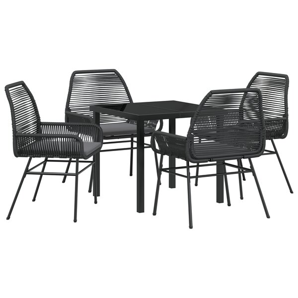 vidaXL Ensemble de Salle à Manger de Jardin de 5 Pièces avec Coussins en Rattan Poly Noir