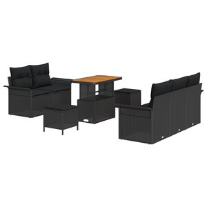 Ensemble de Canapé de Jardin vidaXL 8 Pièces avec Coussins Noir Poly Rattan Acacia