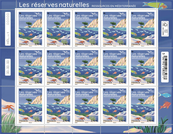 Feuille de 15 timbres - Les réserves naturelles - Ressources en Méditerranée - Lettre Internationale