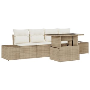 vidaXL Ensemble de canapé de jardin 5 pièces beige avec coussins
