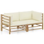 Salon de jardin meuble d'extérieur ensemble de mobilier 2 pièces avec coussins blanc crème bambou 02_0015881