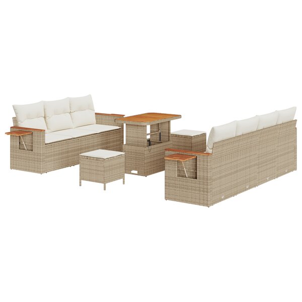 Ensemble de canapé de jardin modulable de 10 pièces avec coussins Beige Poly Rotin Acacia