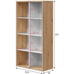Bibliotheque étagere NOA - Blanc et chêne - 8 cases - 137 x 71 5 x 33 cm