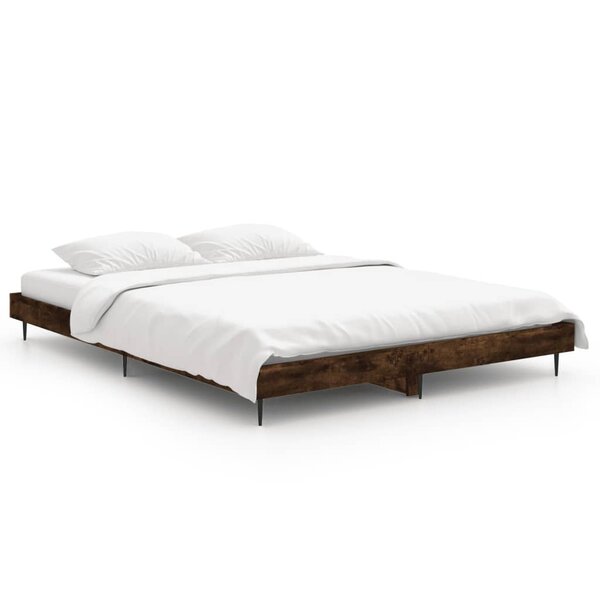vidaXL Cadre de lit chêne fumé 135x190 cm bois d'ingénierie
