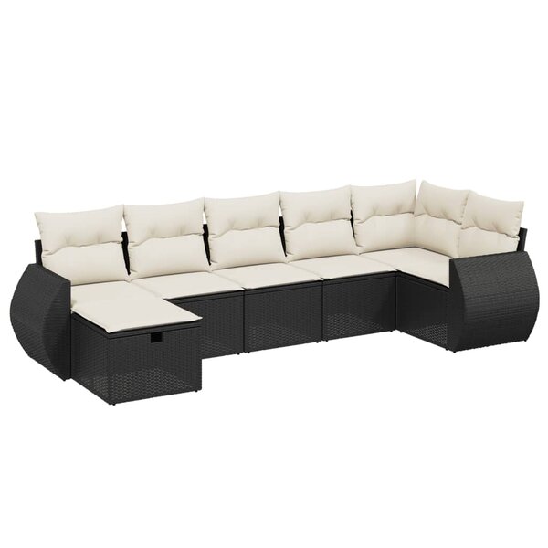 vidaXL Salon de jardin 7 Pièces avec coussins noir résine tressée