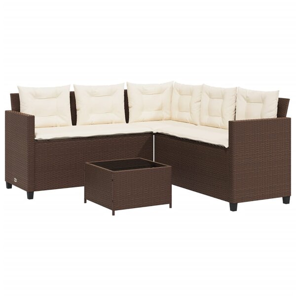vidaXL Canapé de jardin avec table et coussins en forme de L marron