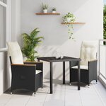 vidaXL Ensemble de salle à manger de jardin de 3 pièces avec coussins Rotin Poly Noir