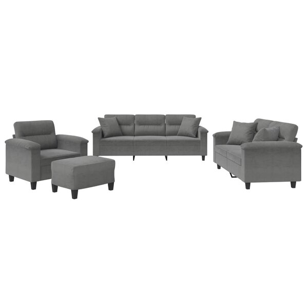 vidaXL Ensemble de canapés 4 Pièces coussins Gris foncé Tissu microfibre