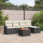 Ensemble de Canapés de Jardin 6 Pièces avec Coussins Noir Poly Rattan
