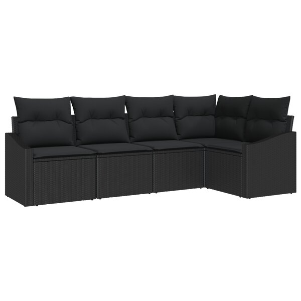 vidaXL Ensemble de canapé de jardin 5 pièces avec coussins Noir Poly Rattan