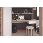 Lit combiné mezzanine enfant chêne et blanc  sommier inclus 90 x 200 cm