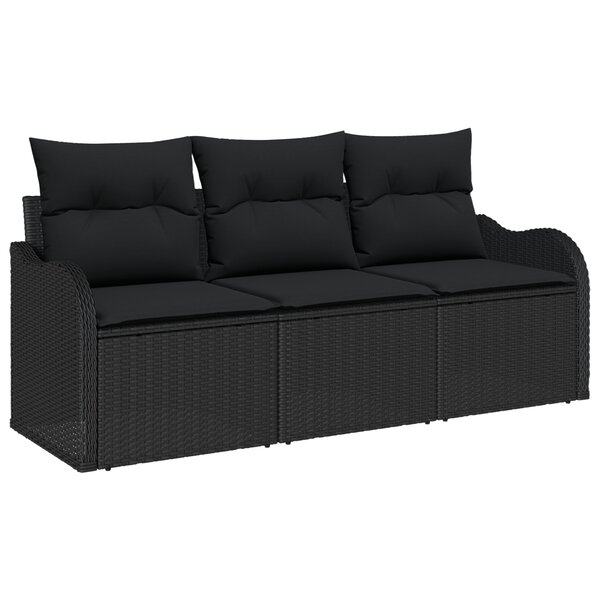 vidaXL Ensemble de Canapé de Jardin 3 Pièces avec Coussins Noir Poly Rattan