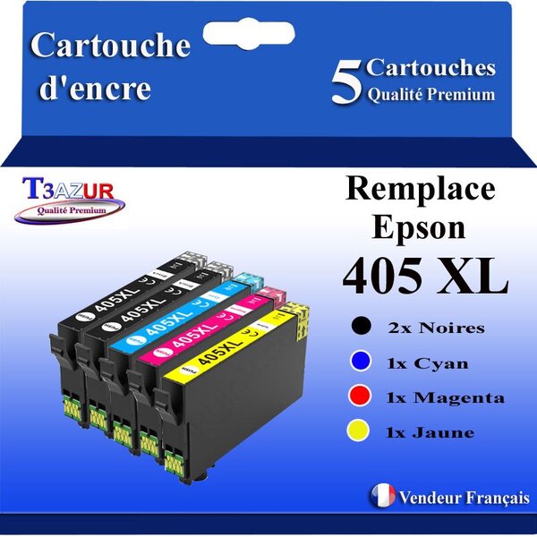 T3AZUR - 5x Cartouches compatibles avec Epson WorkForce Pro WF-7310DTW (2Noires + 1Cyan + 1 Magenta + 1 Jaune)