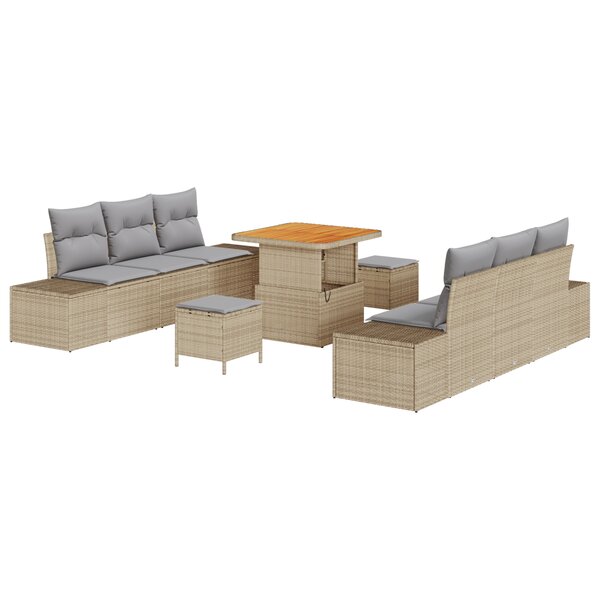 Ensemble de 9 pièces de canapés de jardin avec coussins beige en poly rattan