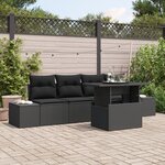 vidaXL Ensemble de canapés de jardin de 5 pièces avec coussins en noir poly rotin