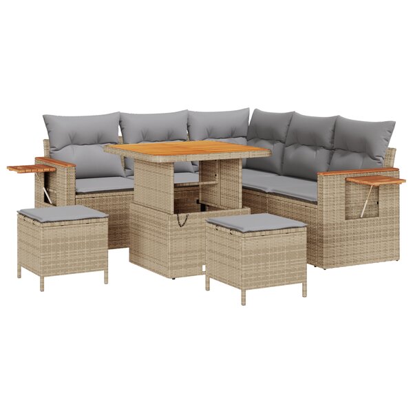 Ensemble de Canapé de Jardin 8 Pièces avec Coussins Beige Rotin Poly Acacia