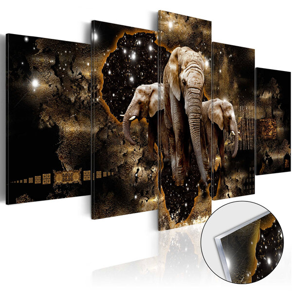 Tableau sur verre acrylique - brown elephants [glass] l x h en cm 200x100