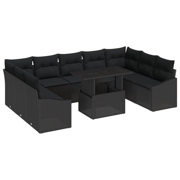vidaXL Ensemble de salon de jardin 10 pièces avec coussins Noir Poly Rattan