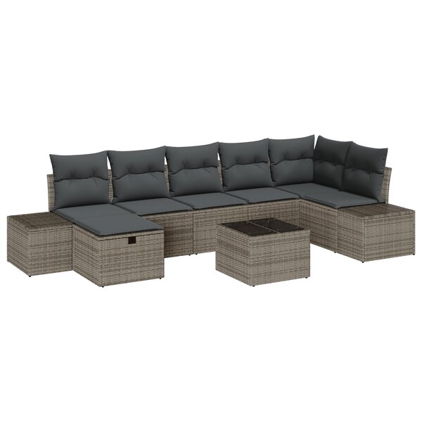 vidaXL Ensemble de canapé de jardin 8 pièces avec coussins gris en rotin synthétique