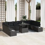 vidaXL Ensemble de canapé de jardin de 11 pièces avec coussins en poly rotin noir