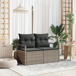 Canapé de jardin 2 places vidaXL avec rangement et coussins en poly rattan gris