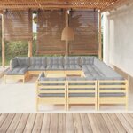 vidaXL Salon de jardin 13 Pièces avec coussins gris bois de pin