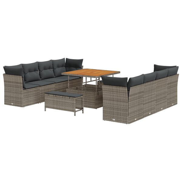 Ensemble de canapé de jardin vidaXL 11 pièces avec coussins gris polyrotin acacia