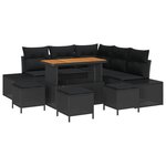 Ensemble de canapé de jardin 9 pièces avec coussins en noir poly rotin