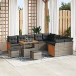Ensemble de canapé de jardin vidaXL 12 pièces avec coussins gris en poly rotin et acacia