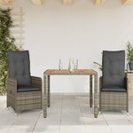 vidaXL Ensemble de bistro de jardin 3 Pièces coussins gris poly rotin