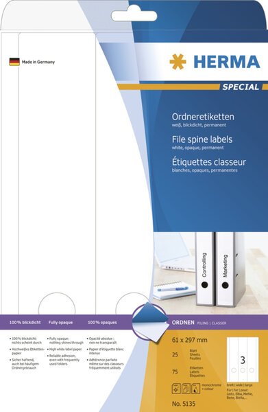 Etiquette pour classeur SPECIAL, 297 x 59 mm, blanc