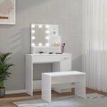 vidaXL Ensemble de coiffeuse avec LED Blanc brillant Bois d'ingénierie