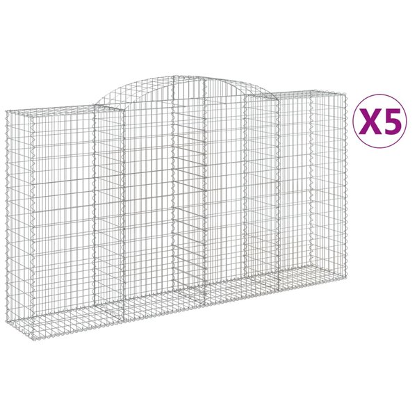 vidaXL Paniers à gabions arqués 5 Pièces 300x50x160/180 cm fer galvanisé