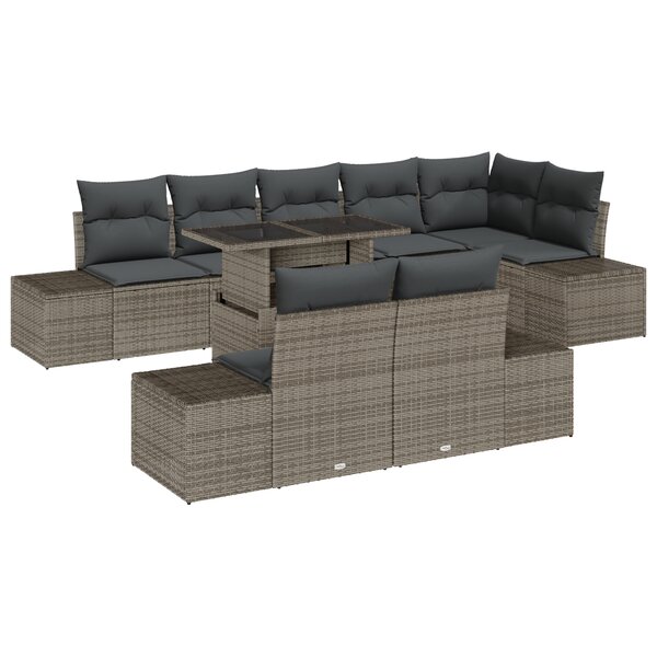 vidaXL Ensemble de canapé de jardin 9 pièces avec coussins gris en polyrotin