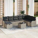 vidaXL Ensemble de Canapé de Jardin 9 Pièces avec Coussins en Rattan Gris Clair