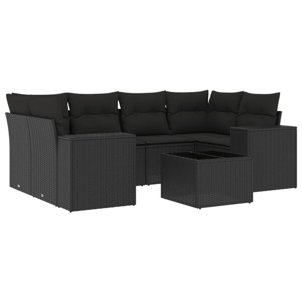 vidaXL Salon de jardin 7 Pièces avec coussins noir résine tressée