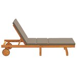 Chaise longue vidaXL avec roues et coussin en taupe en bois massif