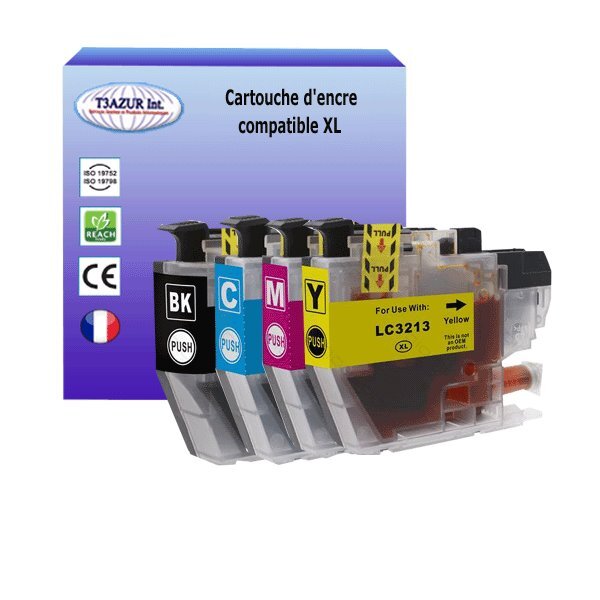 T3AZUR Lot de 4 Cartouches compatibles avec Brother LC3213 XL pour Brother DCP-J497DW  DCP-J572DW  DCP-J772DNW  DCP-J772DW  DCP-J774DW